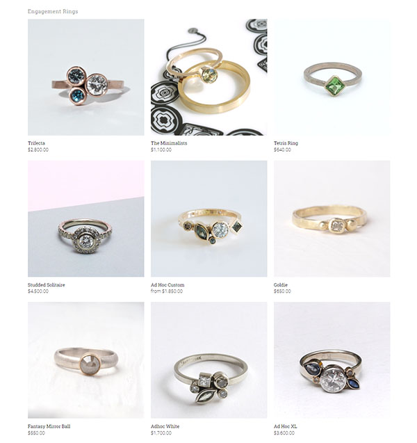 Screenshot of ring gallery shop page