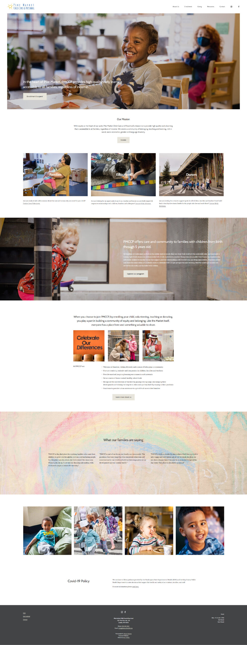 Capture of Pike Market Child Care and Preschool's website homepage
