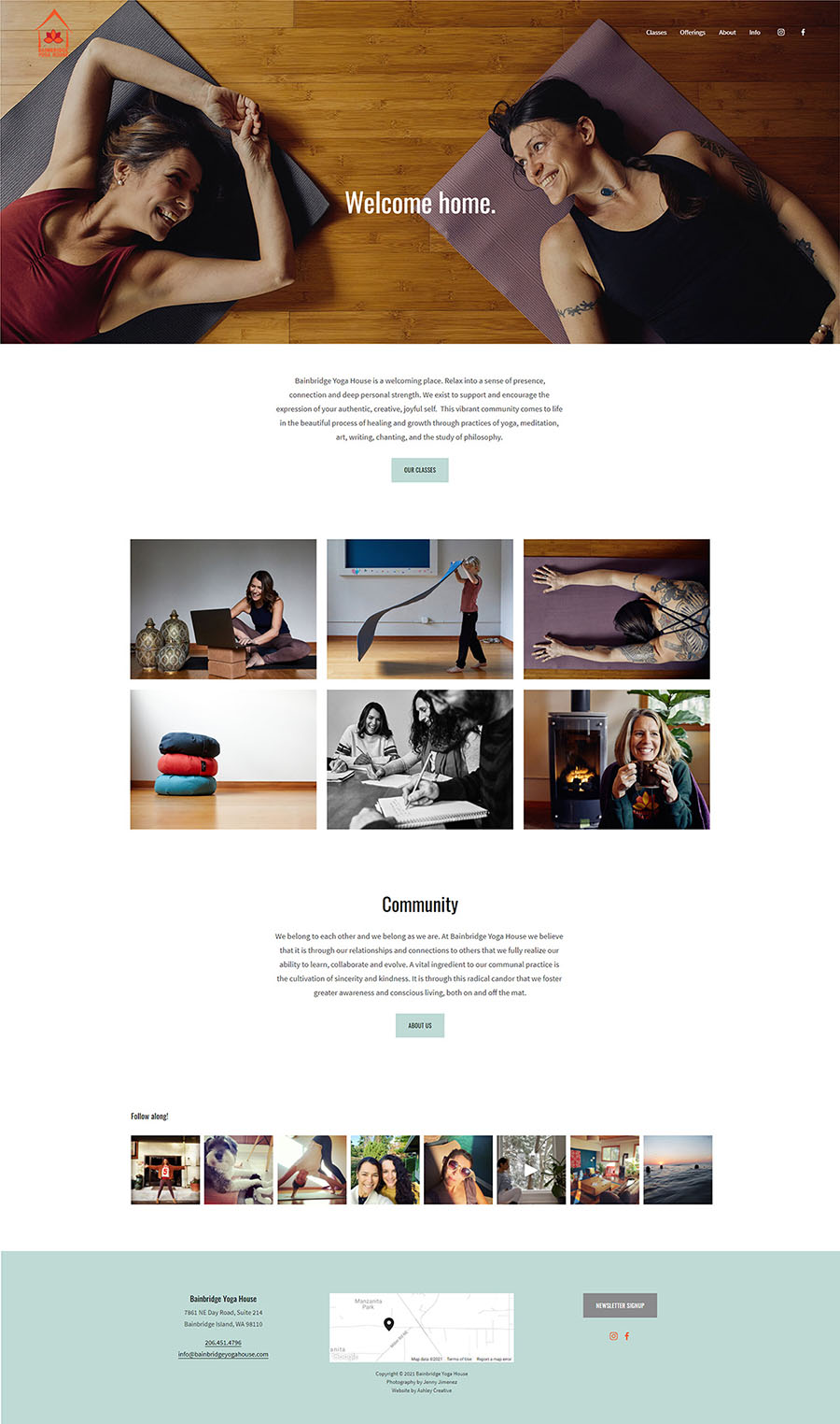 Screenshot of the Bainbridge Yoga House website homepage